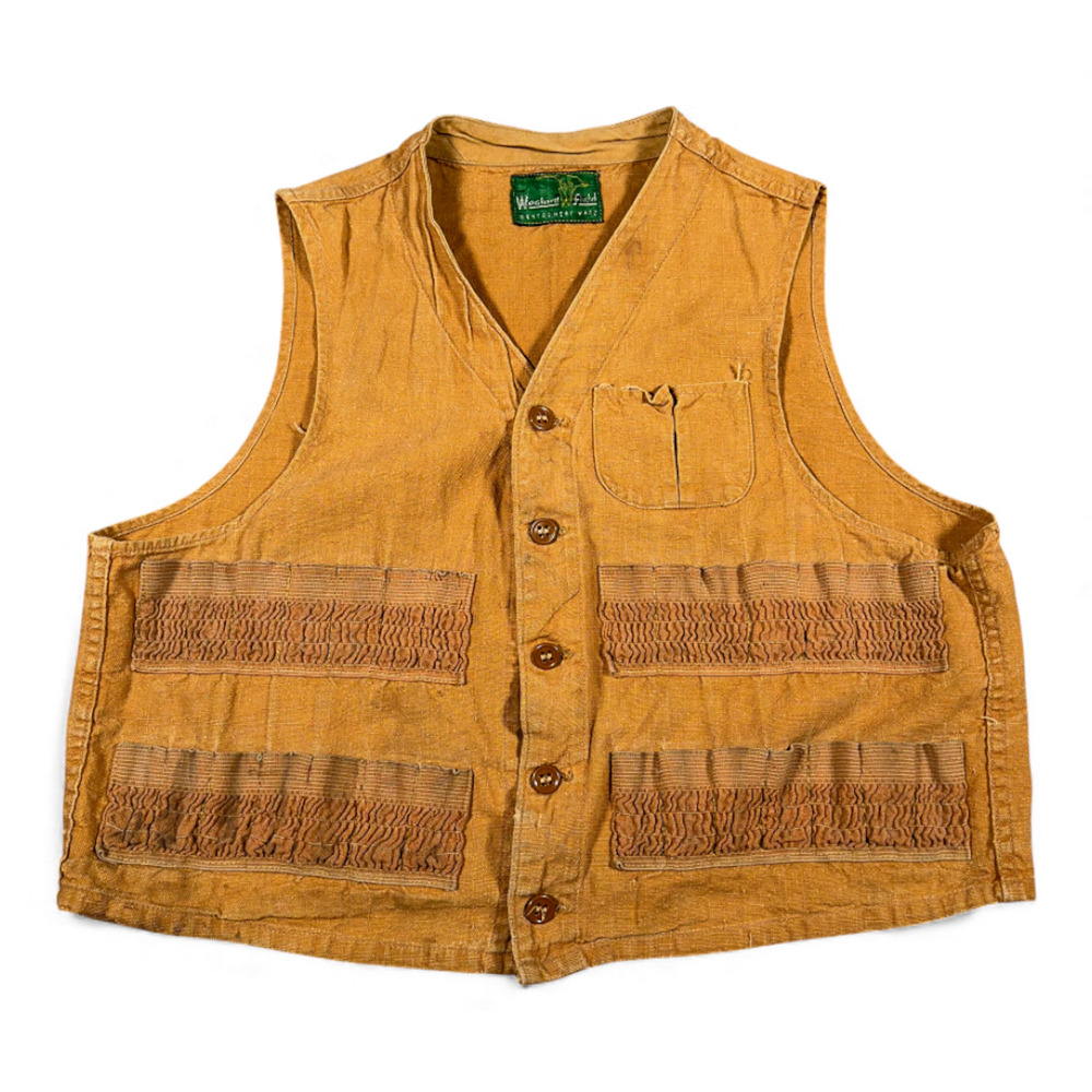 Vintage Montgomery Ward Hunting Vest Adult MEDIUM Brown Duck Canvas Heritage 50s
